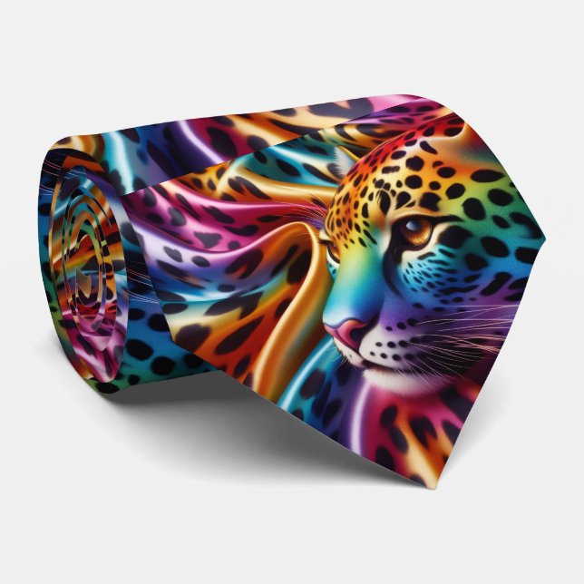 Gravata com Estampa de Leopardo Arco-Íris (Rolled)