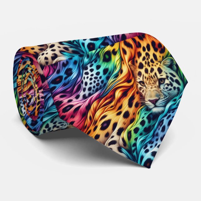 Gravata com Estampa de Leopardo Arco-Íris (Rolled)