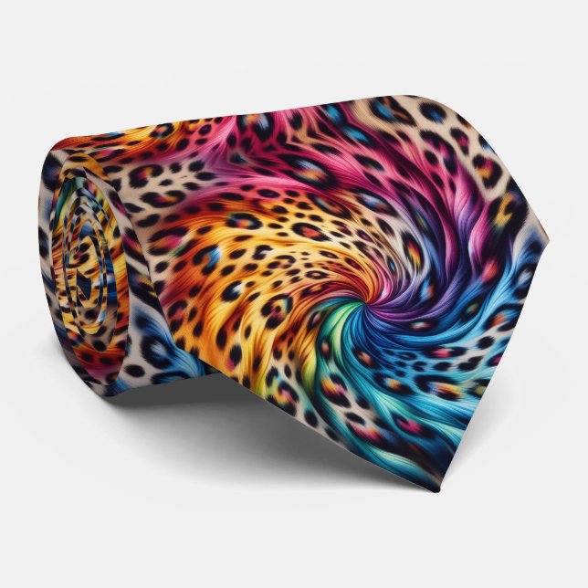 Gravata com Estampa de Leopardo Arco-Íris (Rolled)