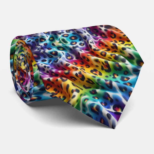 Gravata com Estampa de Leopardo Arco-Íris (Rolled)