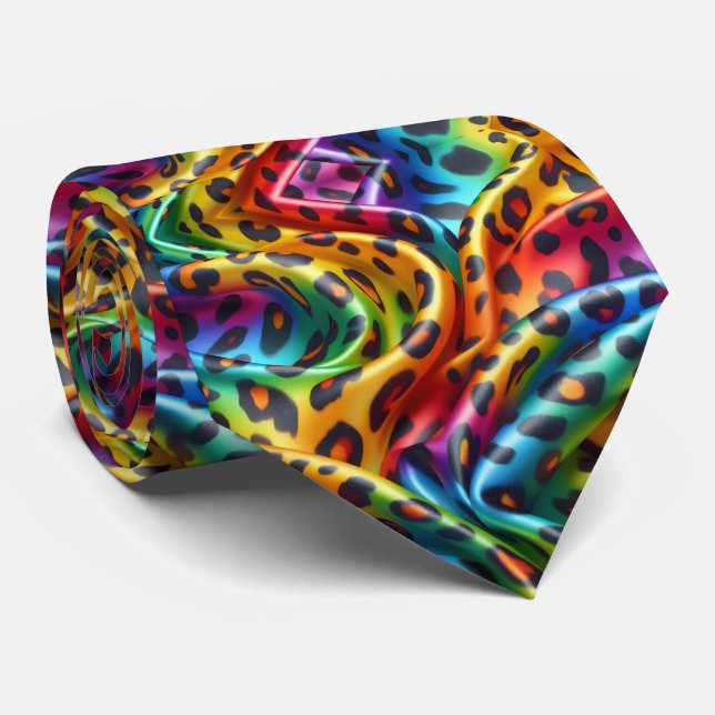 Gravata com Estampa de Leopardo Arco-Íris (Rolled)