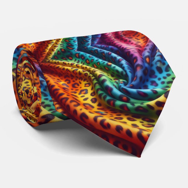 Gravata com Estampa de Leopardo Arco-Íris (Rolled)