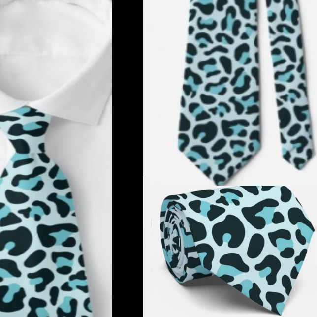 Gravata com Estampa de Leopardo Azul Punk Rock (Criador carregado)