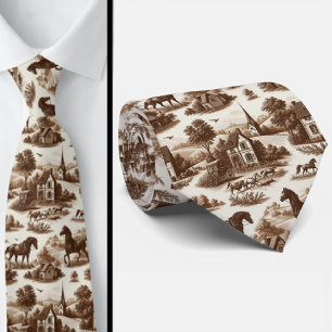 Gravata com estampa Toile de Jouy de cavalos da pa