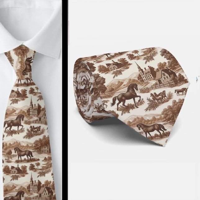 Gravata com estampa Toile de Jouy de cavalos no ca (Criador carregado)