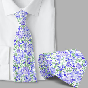 Gravata com Estilo de Padrão Floral Azul