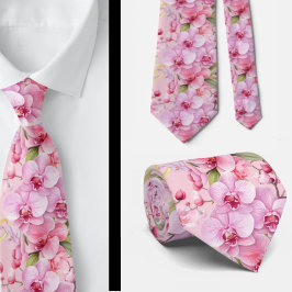 Gravata com Flores de Orquídea Rosa