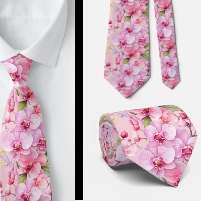Gravata com Flores de Orquídea Rosa (Criador carregado)