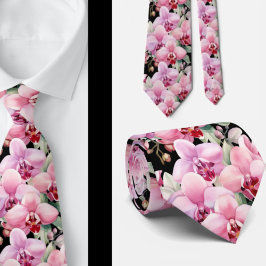 Gravata com Flores de Orquídea Rosa