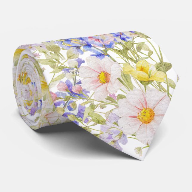 Gravata com Flores de Prado Fresco (Rolled)