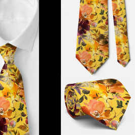 Gravata com Flores de Tons de Outono e Rosas Amare