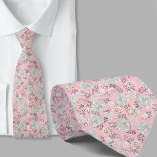 Gravata com Flores Padrão Rosa Empoeirado
