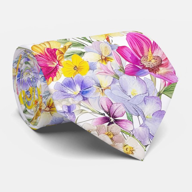 Gravata com Flores Silvestres Brilhantes (Rolled)
