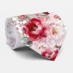 Gravata com Flores Vermelhas Brancas
