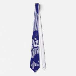 Gravata com Listras de Arte Retro Azul e Branco Pa