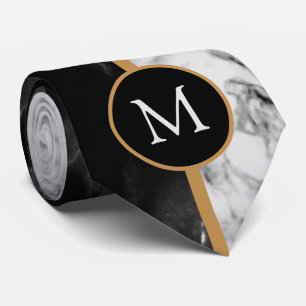 Gravata com Monograma Preto Branco Mármore Xadrez