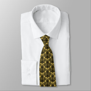 Gravata com Ornamento Preto Dourado