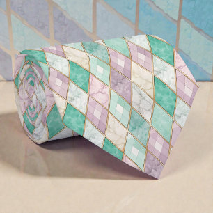 Gravata com Padrão de Diamante Pastel