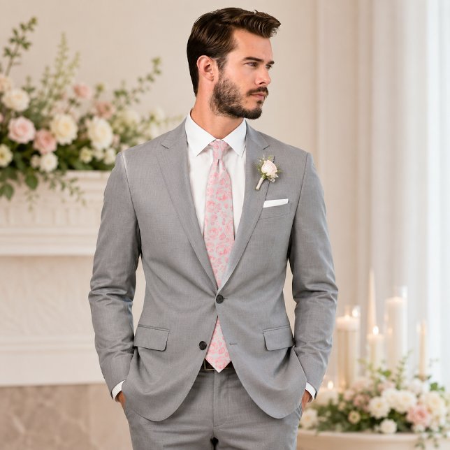 Gravata com padrão de rosa floral rosa e cinza (Criador carregado)