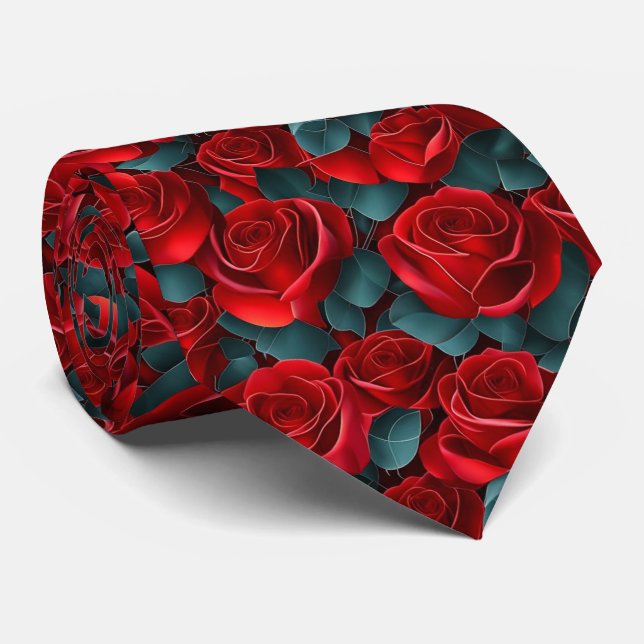 Gravata com Padrão de Rosa Vermelha (Rolled)