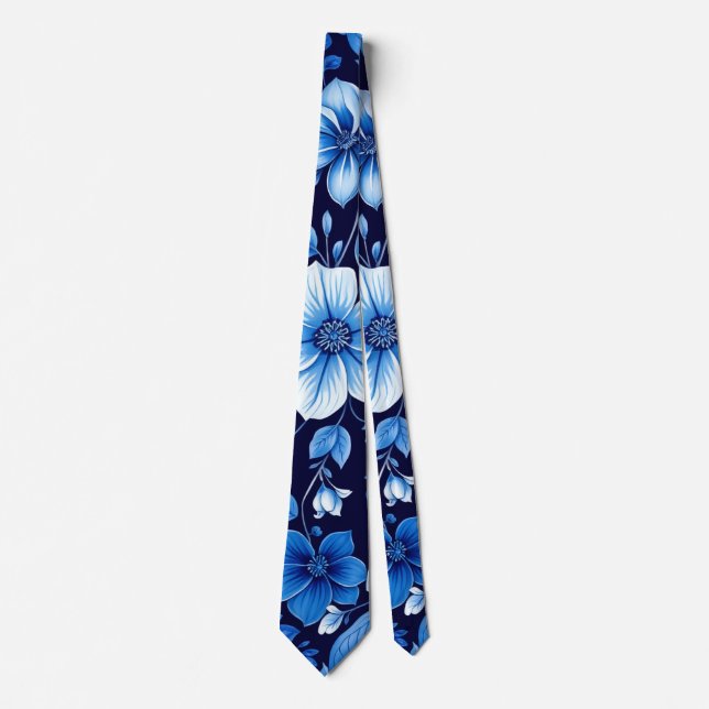 gravata com padrão floral azul (Frente)
