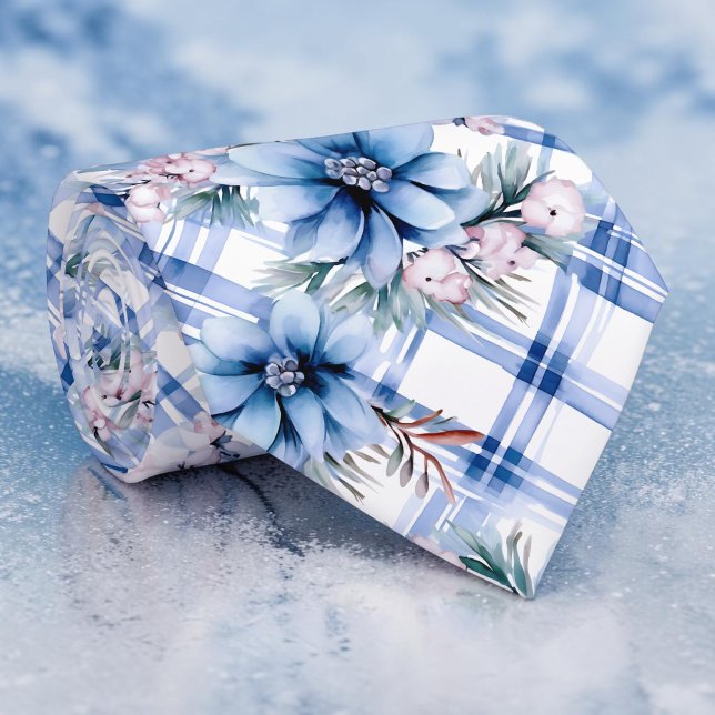 Gravata com Padrão Floral Azul de Inverno Sazonal (Criador carregado)