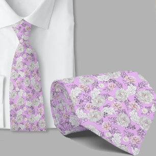 Gravata com Padrão Floral de Flores de Lavanda