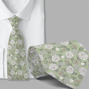 Gravata com Padrão Floral em Flores Verde Sálvia