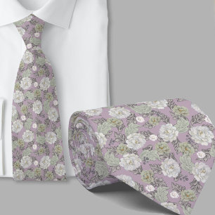 Gravata com Padrão Floral Flores Mauve Empoeirado