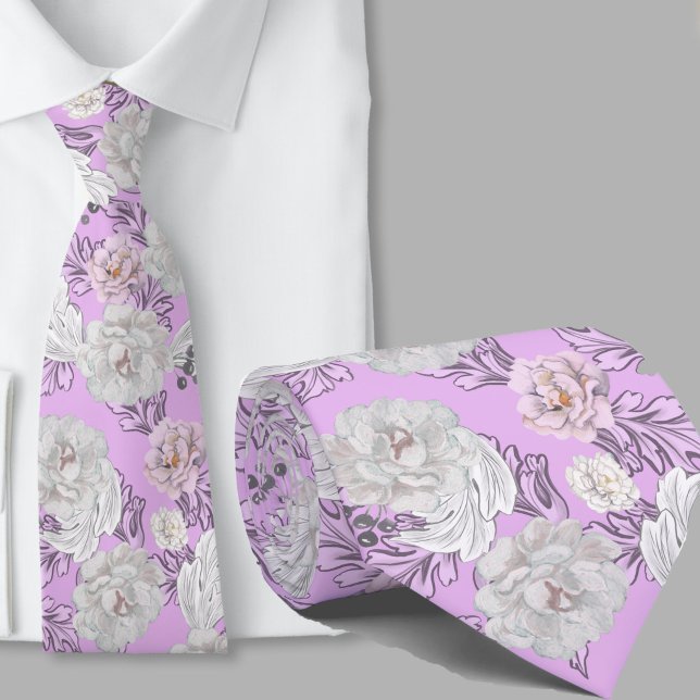 Gravata com Padrão Floral Lavanda Flores Grandes (Criador carregado)