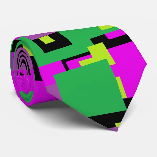 Gravata com Padrão Verde Roxo e Quadrado Preto (Rolled)