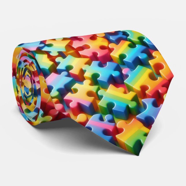 Gravata com Peças de Puzzle do Arco-íris de Consci (Rolled)