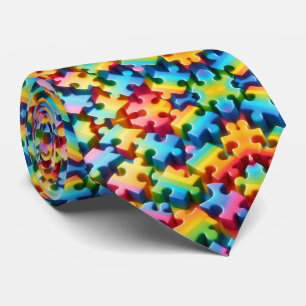 Gravata com Peças de Puzzle do Arco-íris de Consci
