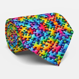 Gravata com Peças de Puzzle do Arco-íris de Consci