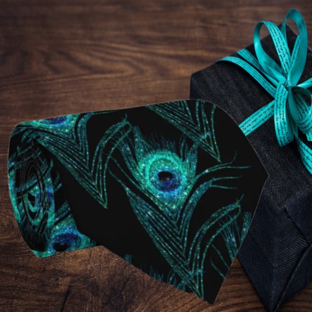 Gravata com penas de pavão azul turquesa e preto (Criador carregado)