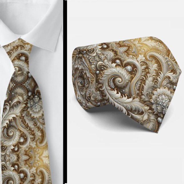 Gravata com renda branca e dourada e paisley com d (Criador carregado)