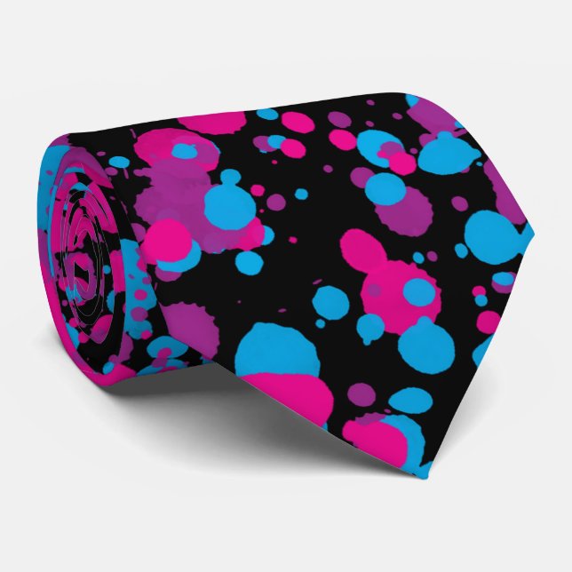 Gravata com respingos de tinta azul, rosa e verde (Rolled)
