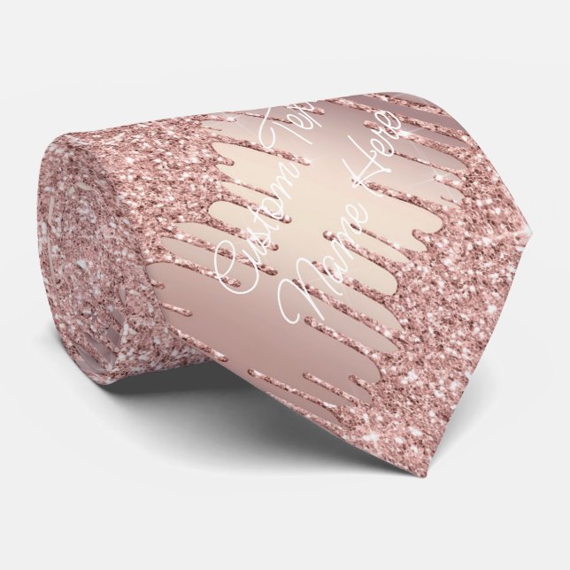 Gravata com Texto Personalizado Rose Gold com Bril (Rolled)