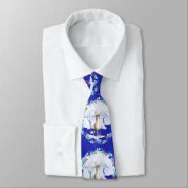 Gravata com veado em azul e branco