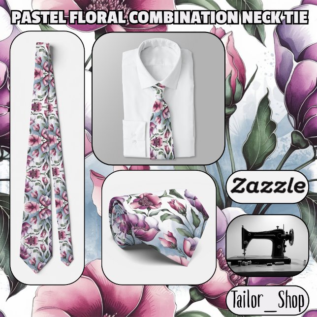 Gravata Combinação oral Pastel (Pastel Floral Combination Neck Tie)