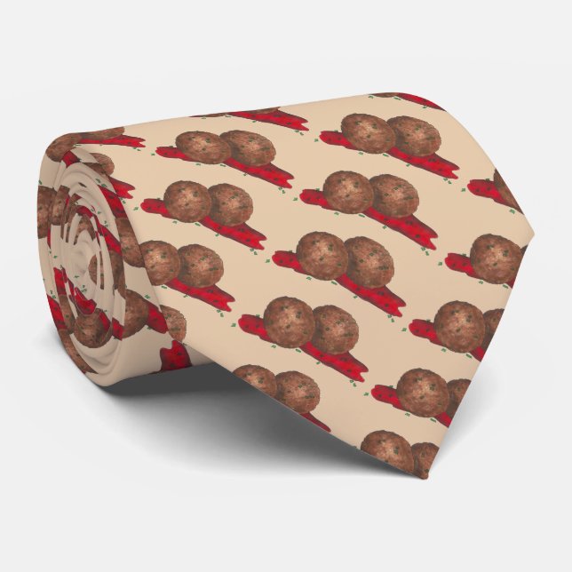 Gravata Comida Italiana Meatball Meatball Marinara Tie (Rolled)