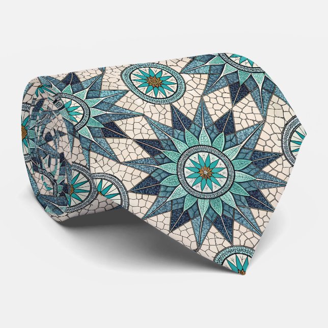 Gravata Compasso Mosaico Índigo Turquesa – Vidro Fosco (Rolled)