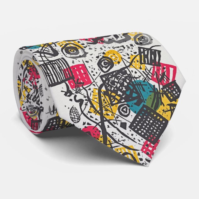 Gravata Composição de Kandinsky – Maestria Abstrata (Rolled)