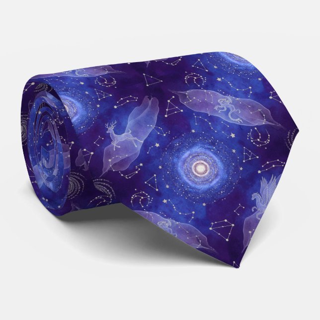 Gravata Constelação Espacial Aquarela Índigo Celestial (Rolled)