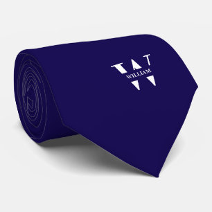 Gravata Cor Azul Profundo Monograma + Nome Elegante