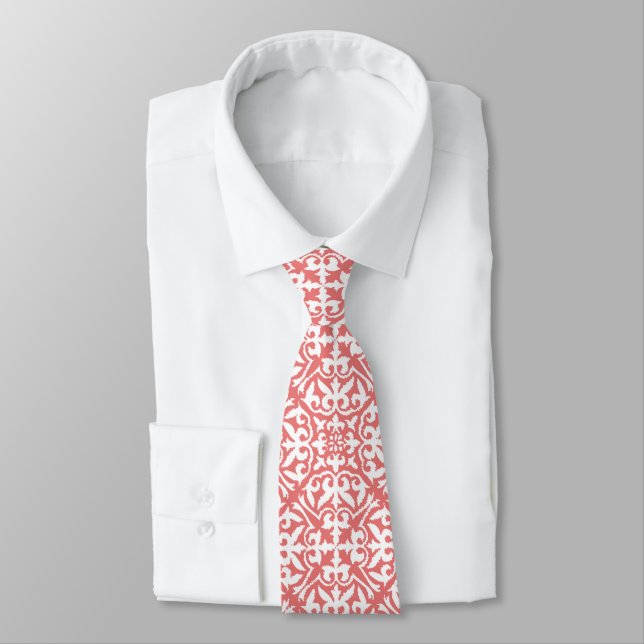 Gravata Cor damasco Ikat - Cor-de-rosa e branco (Amarrado)