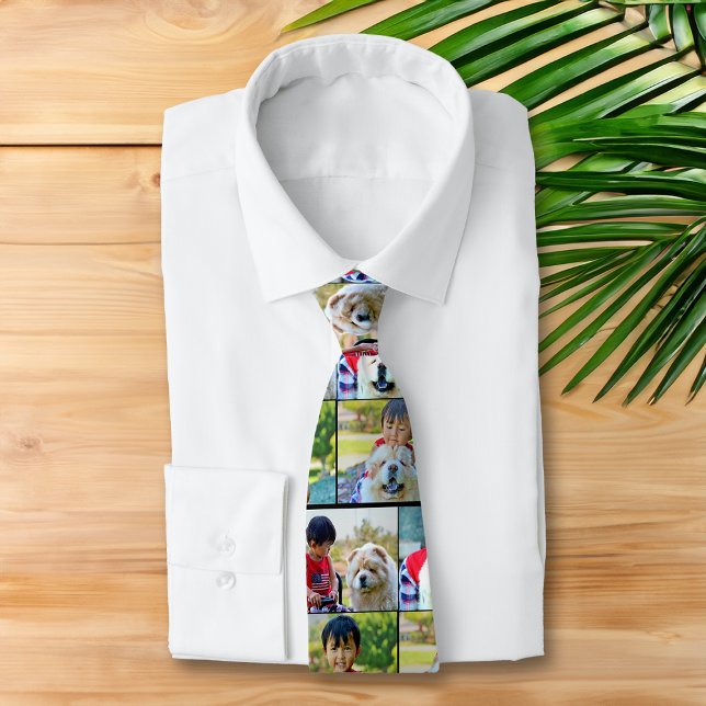 Gravata Cor de Colagem Personalizada de 4 Fotos (personalized photo collage necktie)