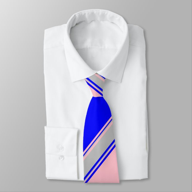 Gravata Cor-de-rosa azul e Prateado alternando (Amarrado)