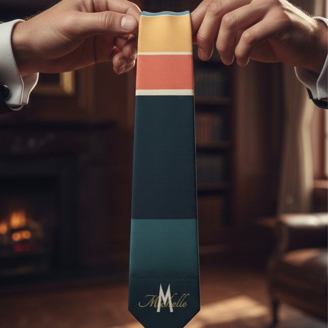 Gravata cor-de-rosa e azul-marinho Padrão de riscas monogr (Criador carregado)