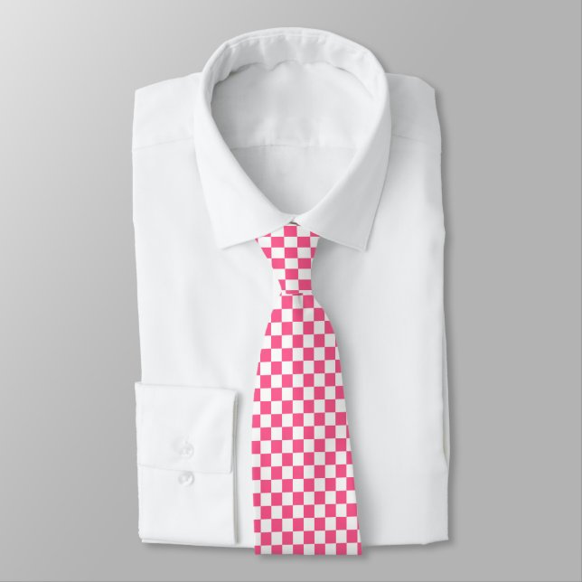 Gravata Cor-de-rosa e branco quentes verificados (Amarrado)